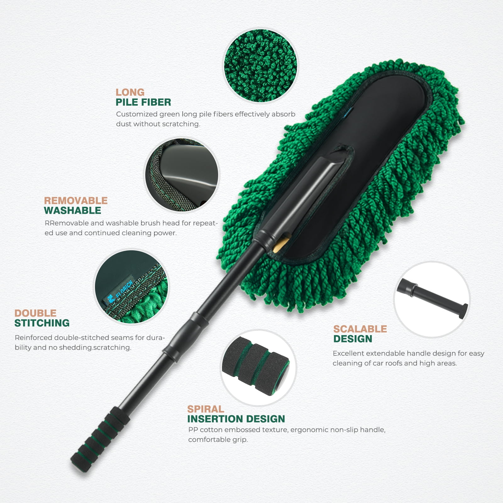 FLORICH Expandable Car Exterior Duster for Cleaning, Microfiber Interior Scratch-Free Dust Cleaning Brush, Duster for Car,Truck,RV and Motorcycle,Large Auto Mop Duster Head, Car cleaning kit