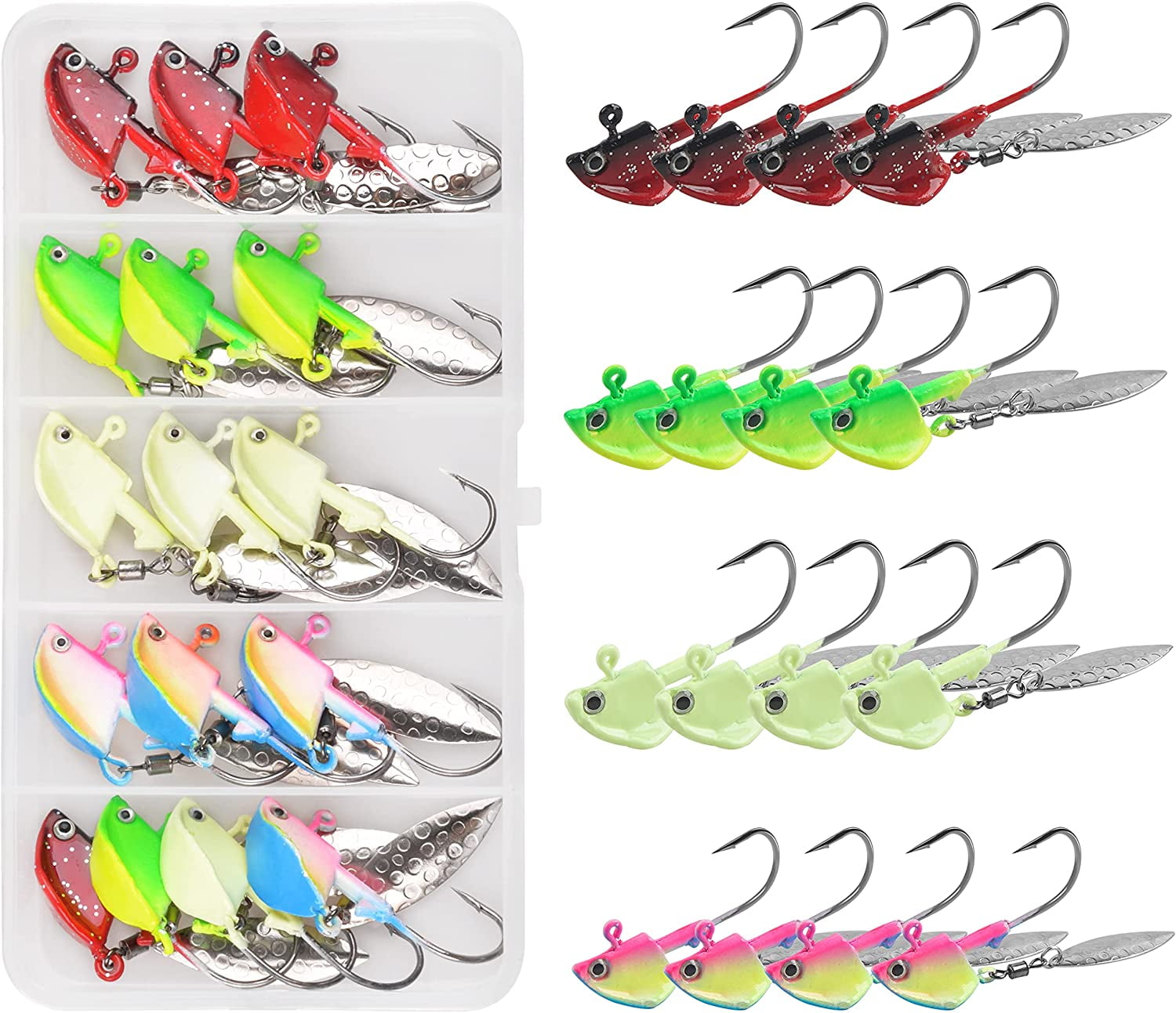 Fishing Jig Head Hook with Willow Blade, 16pcs Swimbaits Weighted Spin Head  Jig with Spinner for Bass Fishing 1/4oz 3/8oz 1/2oz 
