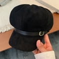 thumbnail image 3 of NMMUED Women's Faux Suede Newsboy Cap Vintage Baker Boy Hat with Buckle Strap Cabbie Cap Fall Winter Black One Size, 3 of 3