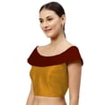 thumbnail image 2 of eloria Women's Art Silk Boat Neck Sleevless Partywear Filler Blouse Top, Color : Mustrad & Marron, 2 of 6