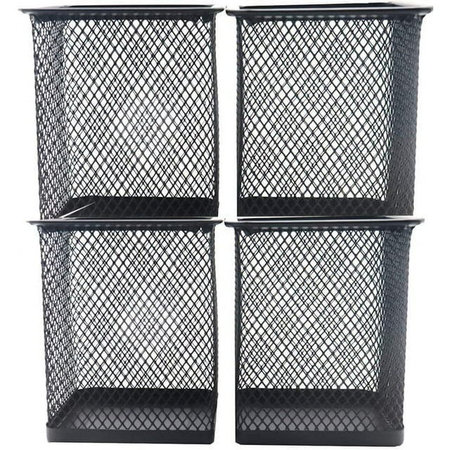 FloreceBien Snow Cooler - Portalápices de malla, portalápices de metal para escritorio, organizador de bolígrafos de oficina, color negro, paquete de 4