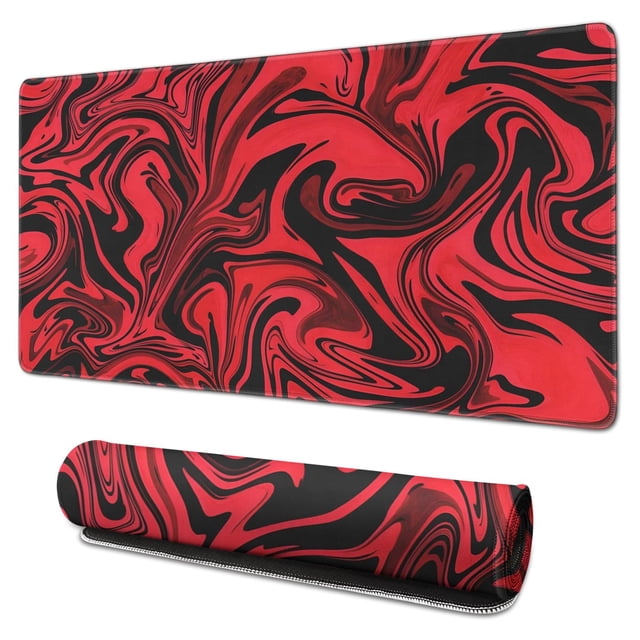 Tapis de Souris Lignes Rouges et Noires Imperméable, Caoutchouc+multispandex Série Slip Line pour Bureau Maison Jeu 31.5x15.7 Pouces