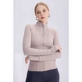 thumbnail image 3 of Womens Full Zip Running Track Jacket Workout Slim Fit Yoga with Thumb Holes Camel Color XL, 3 of 8