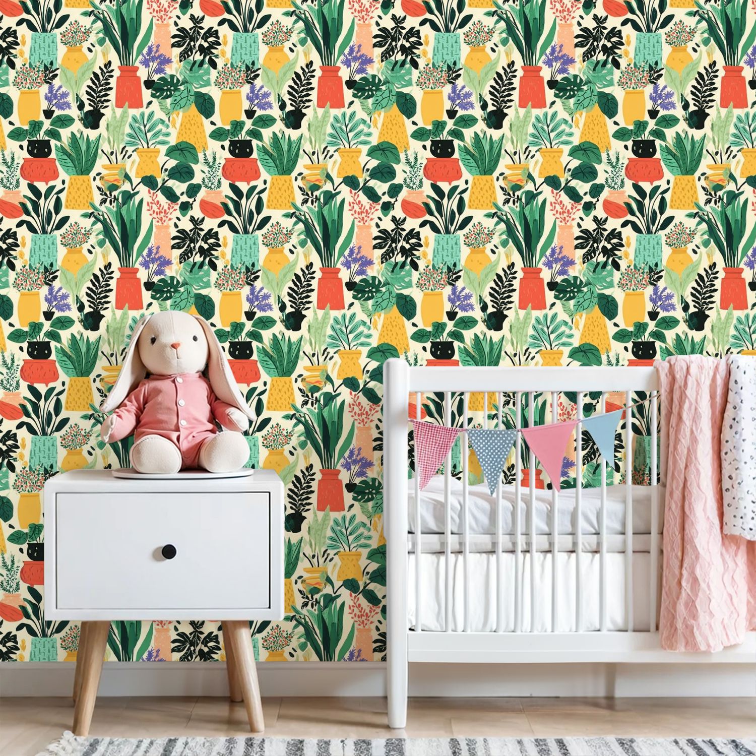 Peel and Stick Wallpaper 23.6in x 9.8ft Colorful Potted House Plants Tropical Leaves Contact Paper Vinyl Self-Adhesive Removable Wall Paper for Bedroom DIY Home Decor Renter Friendly