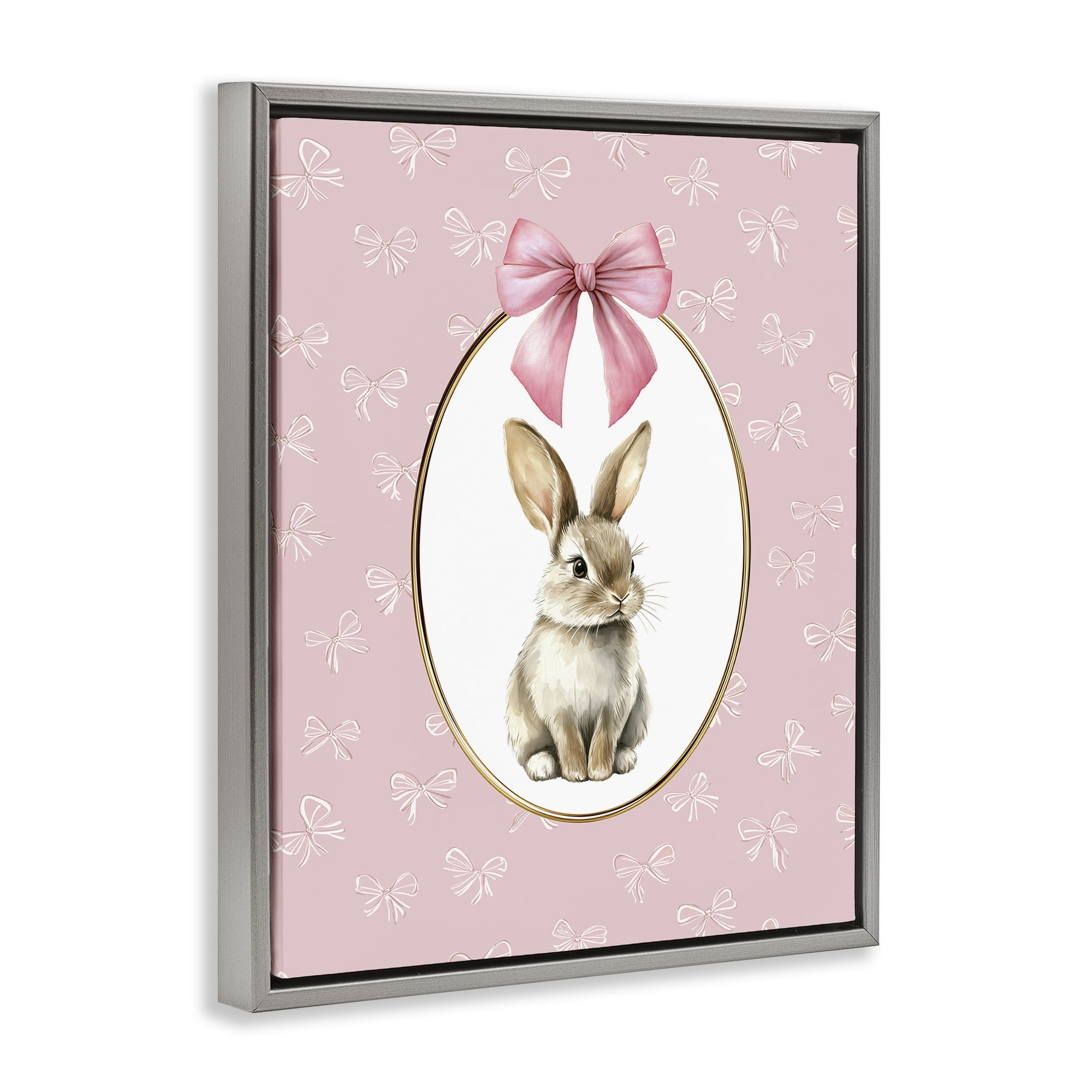 Stupell Industries Ribbon Border Bunny Gray Framed Floater Canvas Wall Art, design by Christine Simpson Art