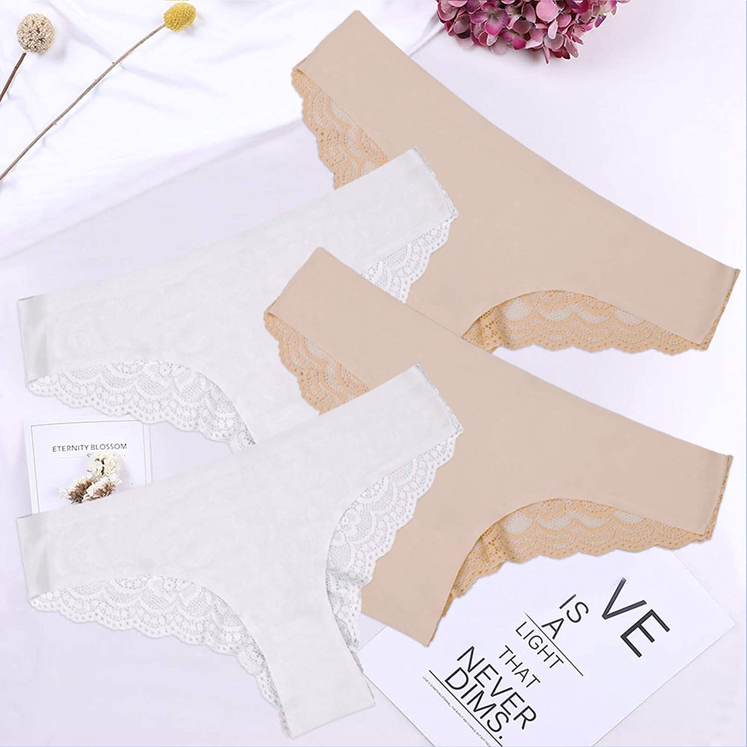 Charmo Women's Lace Trim Tanga Panties Nylon Bikini Thongs Underwear, 4-Pack - image 3 of 6