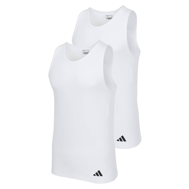 adidas Camiseta interior para hombre, paquete de 2 - Ergonomic Tank Top 2PK, Active Flex Cotton, sin mangas, lisa Blanco XL (X-Large)