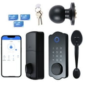 5 in 1 Smart Lock, Keyless Entry Door Lock Handle Lever Set with Touchscreen Keypad/ TTlock App/ IC Card/150 Codes Electronic/ Fingerprint Door Lock for Home, Office