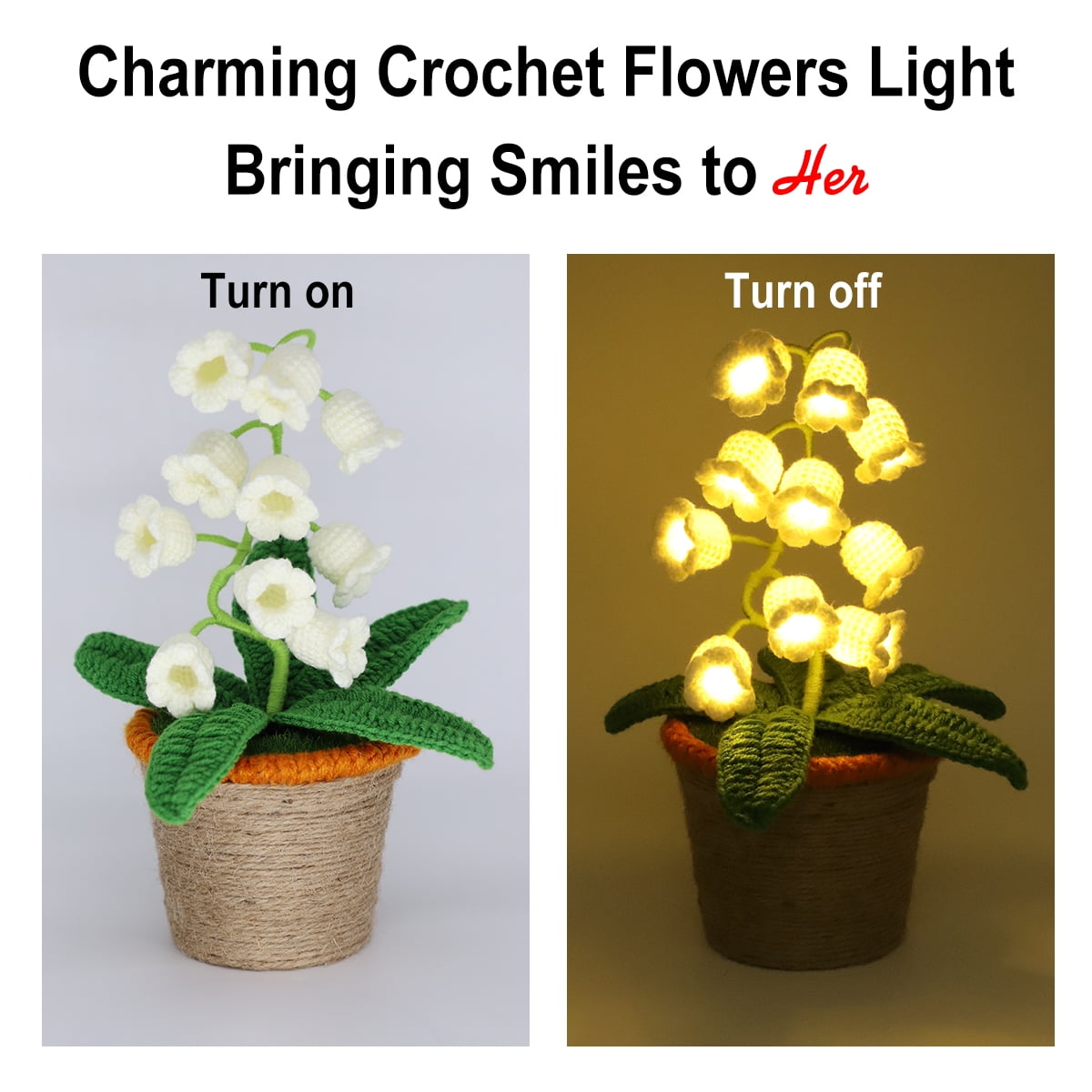 Lily of The Valley Lamp - Handmade Crochet Flower Bedside Table Lamps with 14 Night Light Cute Gifts for Women Birthday Christmas Valentine Mother's Day Desk Home Office Bedroom Decor