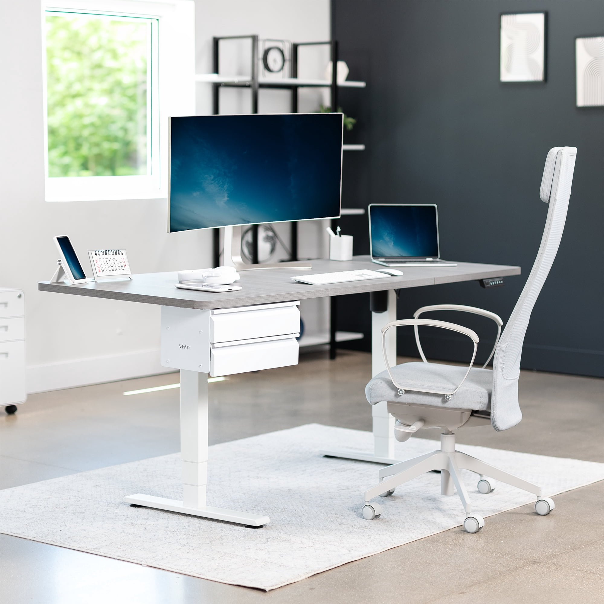 VIVO White Dual Level 16" Pull Out Under Desk Storage Drawer Set without Shell