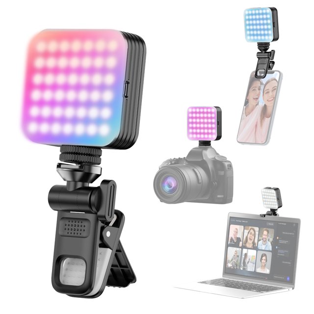 Mini RGB Fill Light LED Video Light 2500K-9000K Dimmable 8 Scene Lighting Effects Video Conference Light for Computer Tablet Mobile Phone DSLR Camera with Screen Clip & Cold Shoe Mount