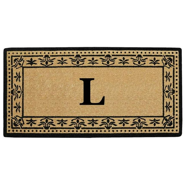 Nedia Home O2193L 22 x 36 Po Corinthienne Robuste Porte en Fibre de Coco Mat&44; Monogramme L - Noir