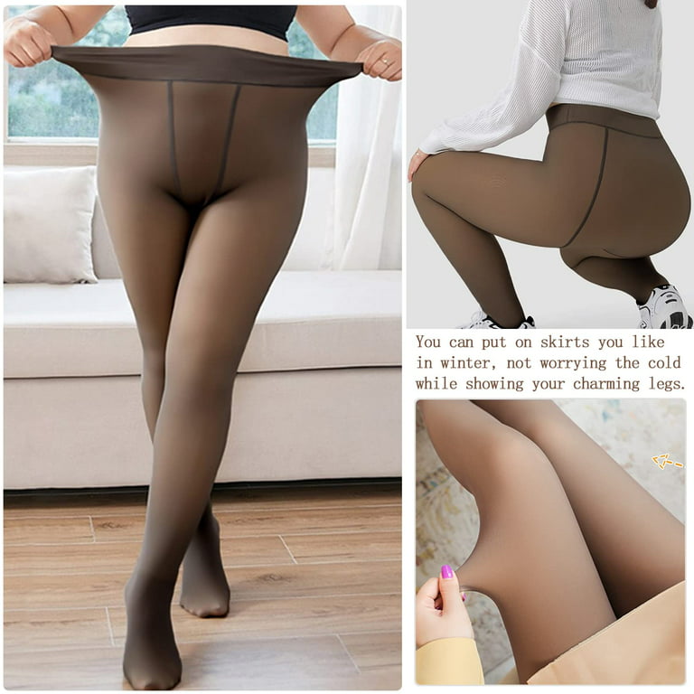 YANGTE Fleece Lined Tights for Women 2 Pairs Leggings Warm Thick Thermal  Control Top Tights Stretch Pantyhose for Winter