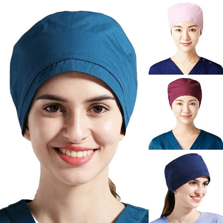 

harmtty Solid Color Beautician Chef Gravida Scrub Cap Round Bouffant Adjustable Elastic Hat Jujube Red