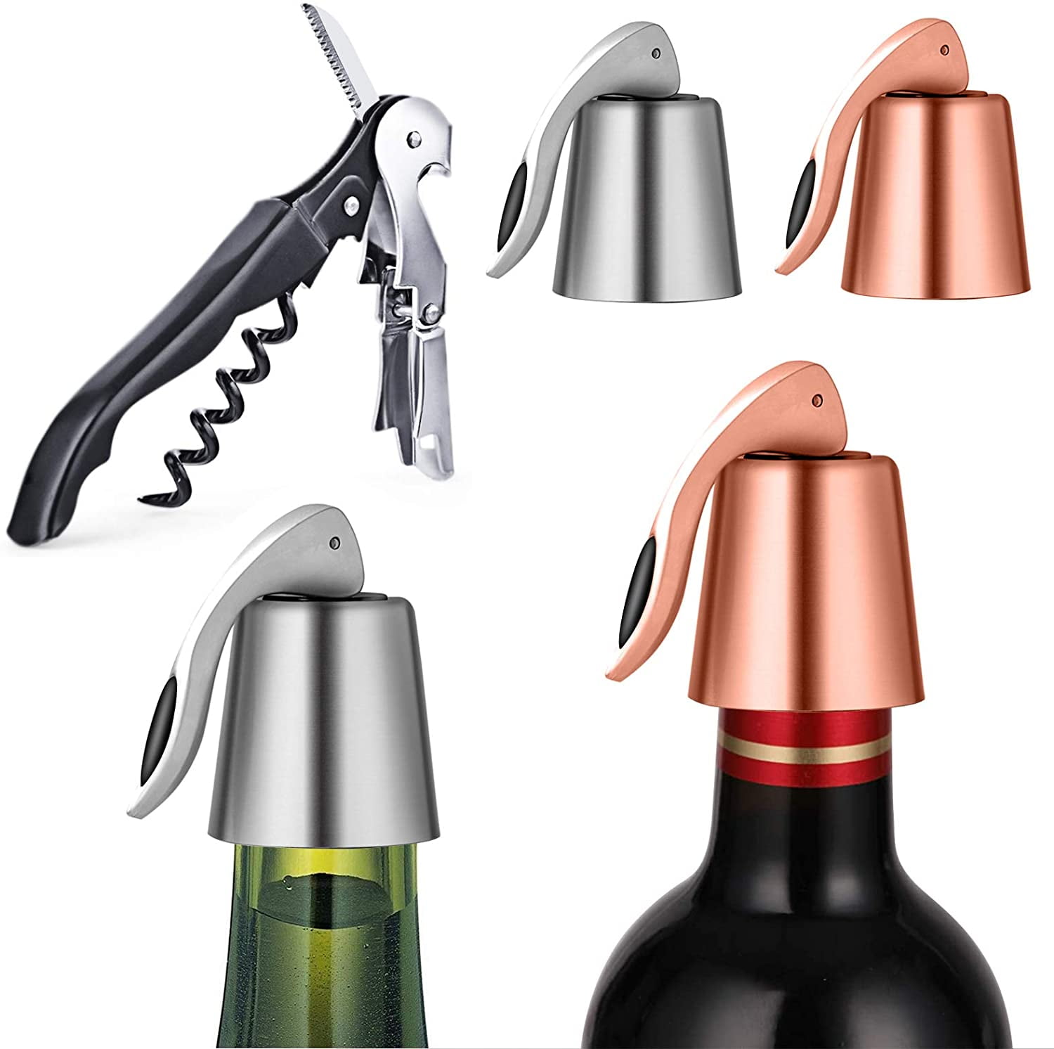 Stainless Steel Vacuum Sealed Red Wine Bottle Stopper Bottle Opener Corkscrews 