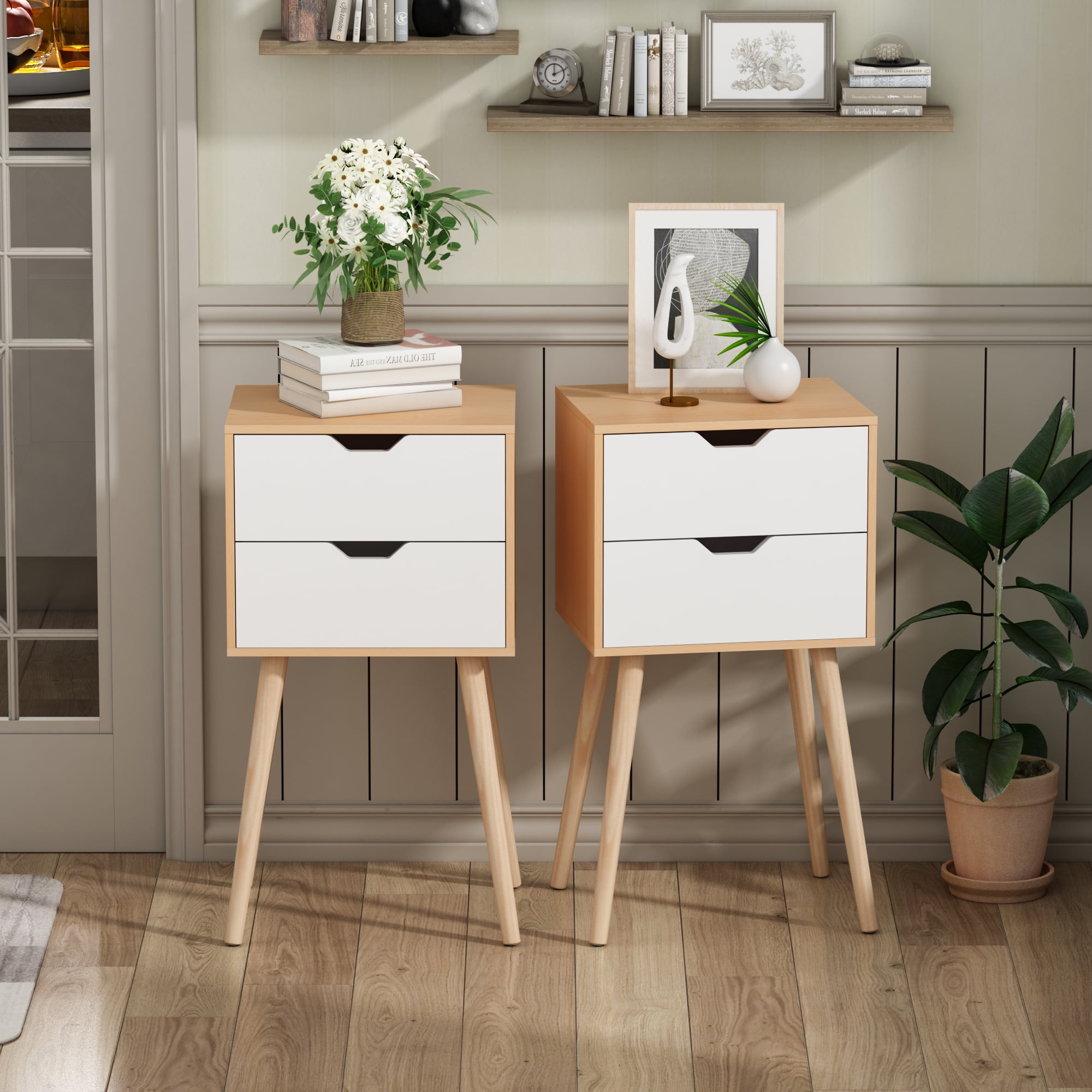 Details about   Modern Side End White Table Furniture Nightstand Office 2 Drawers Shelf Decor 