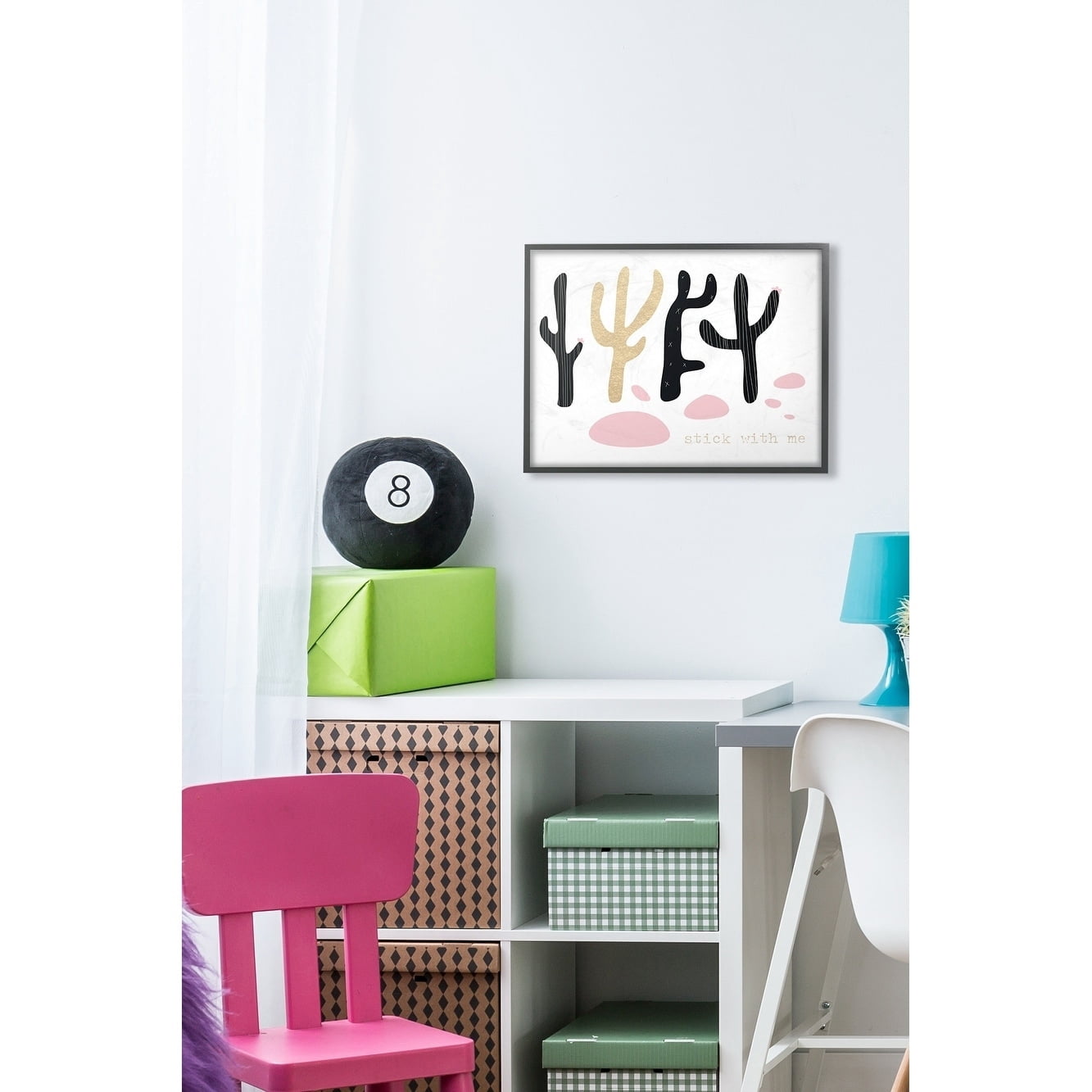 Stupell Industries Stick With Me Cacti Art for Kids Painting Black Framed Art Print Wall Art, 16 x 20