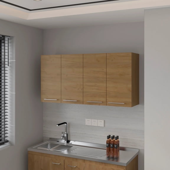 Dtwnek 4 Door Kitchen Wall Cabinet with 4 Inner Shelves, Brown