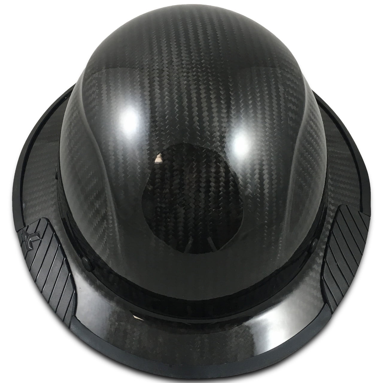 Actual Carbon Fiber Hard Hat - Full Brim Glossy Black with Protective Edge and Tote