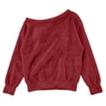 thumbnail image 5 of vzibsiv Womens Wine Fuzzy Off Shoulder Pullover Top Long Sleeve Oversized Cozy Casual Sweater,Size XL, 5 of 7