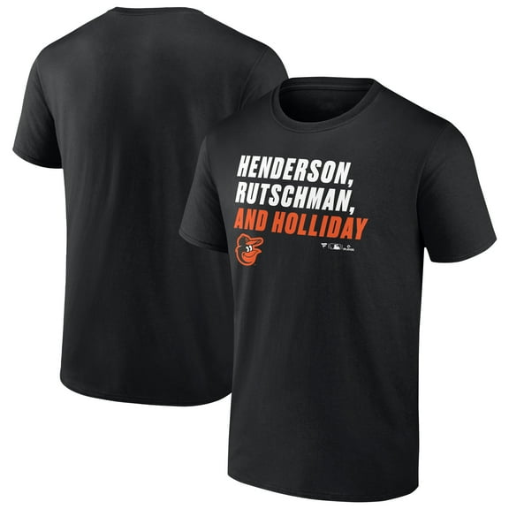 Men's Adley Rutschman,-Gunnar Henderson, &-Jackson Holliday Black Baltimore Orioles Stacked Names T-Shirt