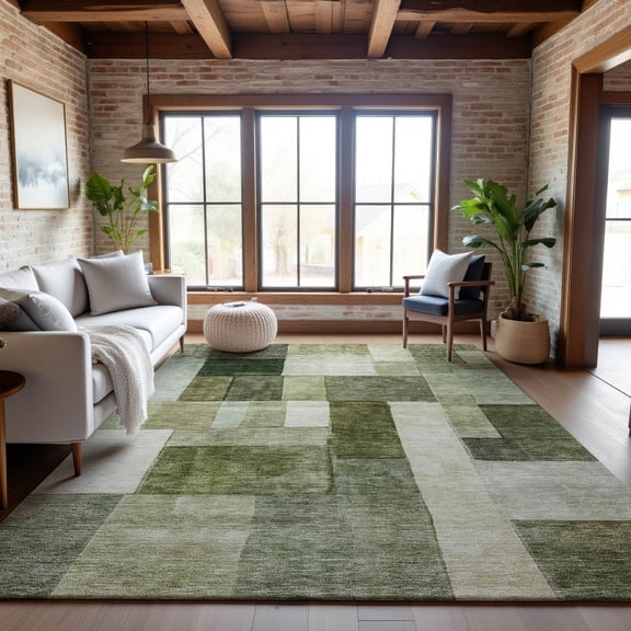 Addison Rugs Mayfield Premium Machine Washable Transitional Squares Sage Rectangle Rug, 9' x 12'