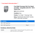 thumbnail image 2 of Front Right Passenger Side Turn Signal Assembly - Compatible with 2012 - 2015 Toyota Prius 2013 2014, 2 of 2
