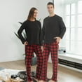 thumbnail image 6 of LNFINTDO Matching Couple Pajama Set, Matching Pjs for Couples, Plaid Pajama Set for Women and Men Soft Warm Fleece Shirt and Pants Sleepwear Set, Red Plaid, X-Large, 6 of 7
