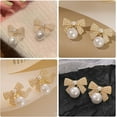 thumbnail image 5 of Bow Earrings for Women Trendy Stuff Cute Bow Pearl Drop Dangle Earrings Bowknot Stud Wedding Party Daily Jewelry Accessory Gifts, 5 of 12