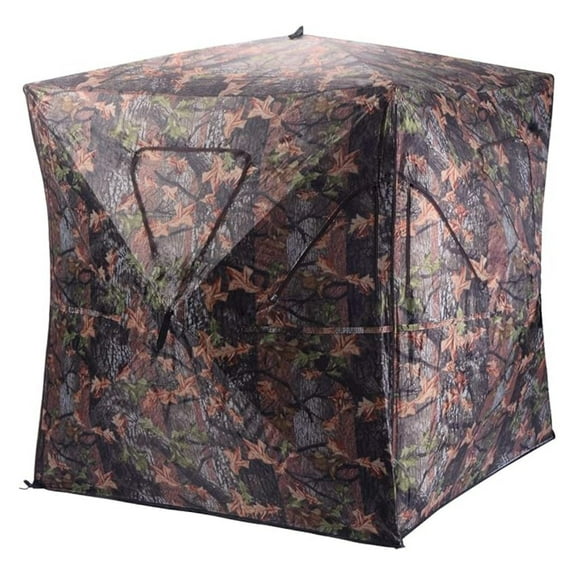 HHBEAUTY 3 Person Pop up Ground Blind, Portable Hunting Blind with Mesh Windows, Carrying Bag & Ground Stakes, Camouflage Hunting Tent with Hub System, Camo Deer Blinds for Hunting