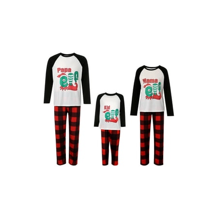 

Calsunbaby Christmas Family Pajamas Set for Women Men Kids Letter Elf Print Long Sleeve O-Neck T-Shirt+Plaid Print Trousers