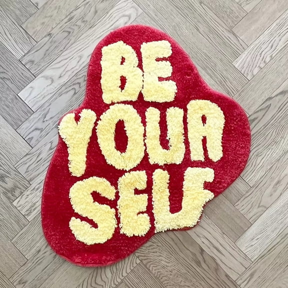 LAKEA Motivational 'BE YOUR SELF' Letter Tufted Rug Red Yellow Fluffy Shaggy Carpet Non-Slip Absorbent Bath Mat Living Room Bedroom