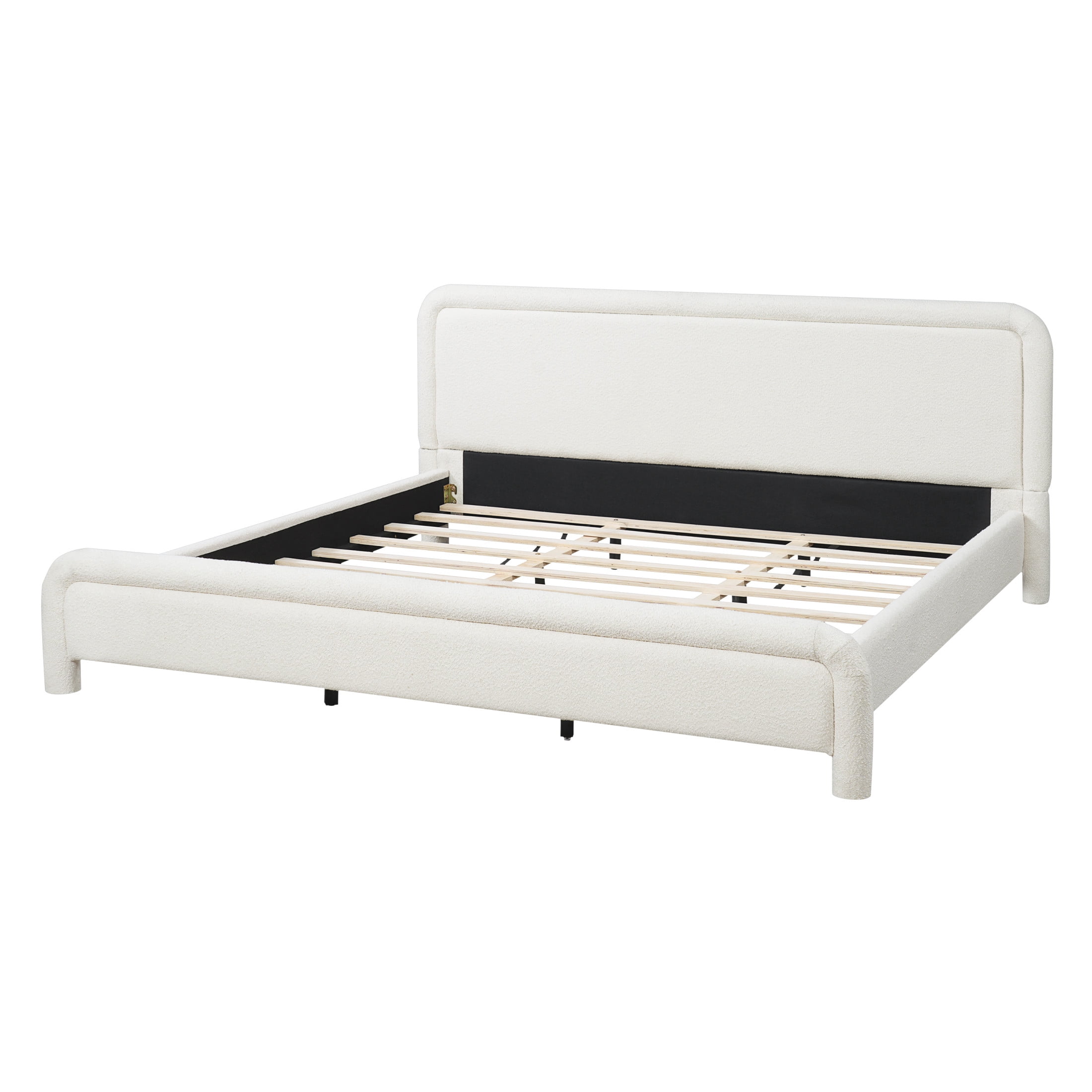 Christopher Knight Home Modern King Upholstered Platform Bed Frame with Curved Headboard, White