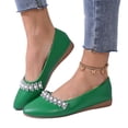 thumbnail image 6 of IEMIEMIEM Womens Rhinestone Ballet Flats Pearl Round Toe Flat Shoes Comfortable Soft Leather Slip On Daily Dress Ballet Flats Green 8.5 Wide, 6 of 7