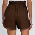 thumbnail image 5 of Women's Denim Shorts Womens Casual Solid Side Pockets Pants Shorts Elastic Waist Pockets Daily High Waist Shorts,Brown Women's Shorts L, 5 of 7