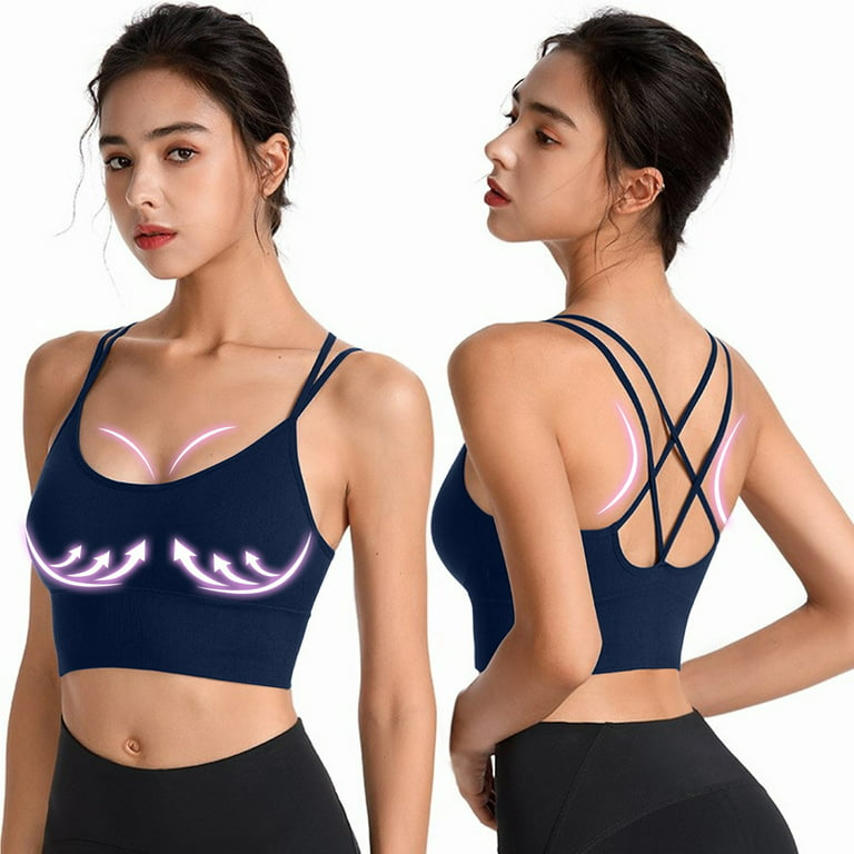 Sports Bras for Women 2Pcss Back Padded Strappy Cropped for Yoga Workout  Fitness Low Impact Womens Underwear 