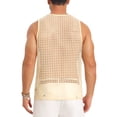 thumbnail image 3 of INSPIRE CHIC Men's Hollow Mesh Sleeveless Round Neck Club Knitted Sheer Vest M Beige, 3 of 5