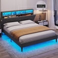 thumbnail image 6 of Queen Size Bed Frame with Adjustable Headboard, Upholstered Platform Bed with LED Lights and Charging Station, Dark Gray, 6 of 8