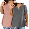 thumbnail image 2 of lcziwo Spring Savings, Womens 2025 Summer Plus Size Tops 2 Pack Cotton Basic Tees Shirts Dressy Notched V Neck Oversized T Shitrs Solid Color Vacation Outfits Dark Gray XL, 2 of 4