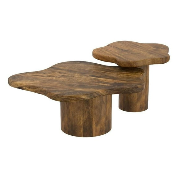 Pemberly Row Contemporary 2pc Coffee Table Set in Walnut Finish