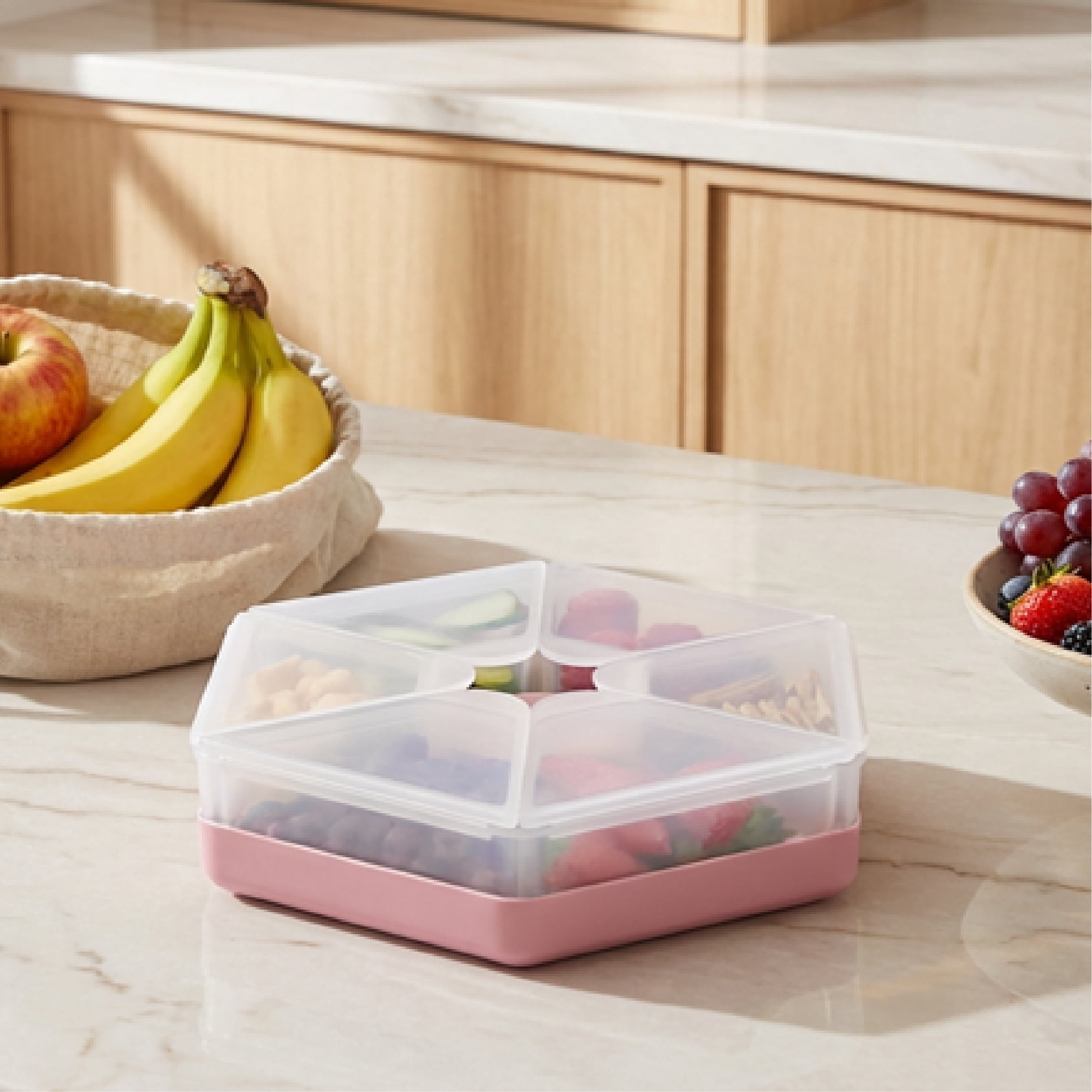 Melii Hexagon Snackle Box, 6 Compartment Snack Container, Berry