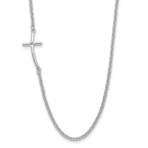 Sterling Silver Sideways Curved Cross Pendant Necklace for Men and Women Minimalist Modern Faith Jewelry with Fine Chain for Everyday Wear
