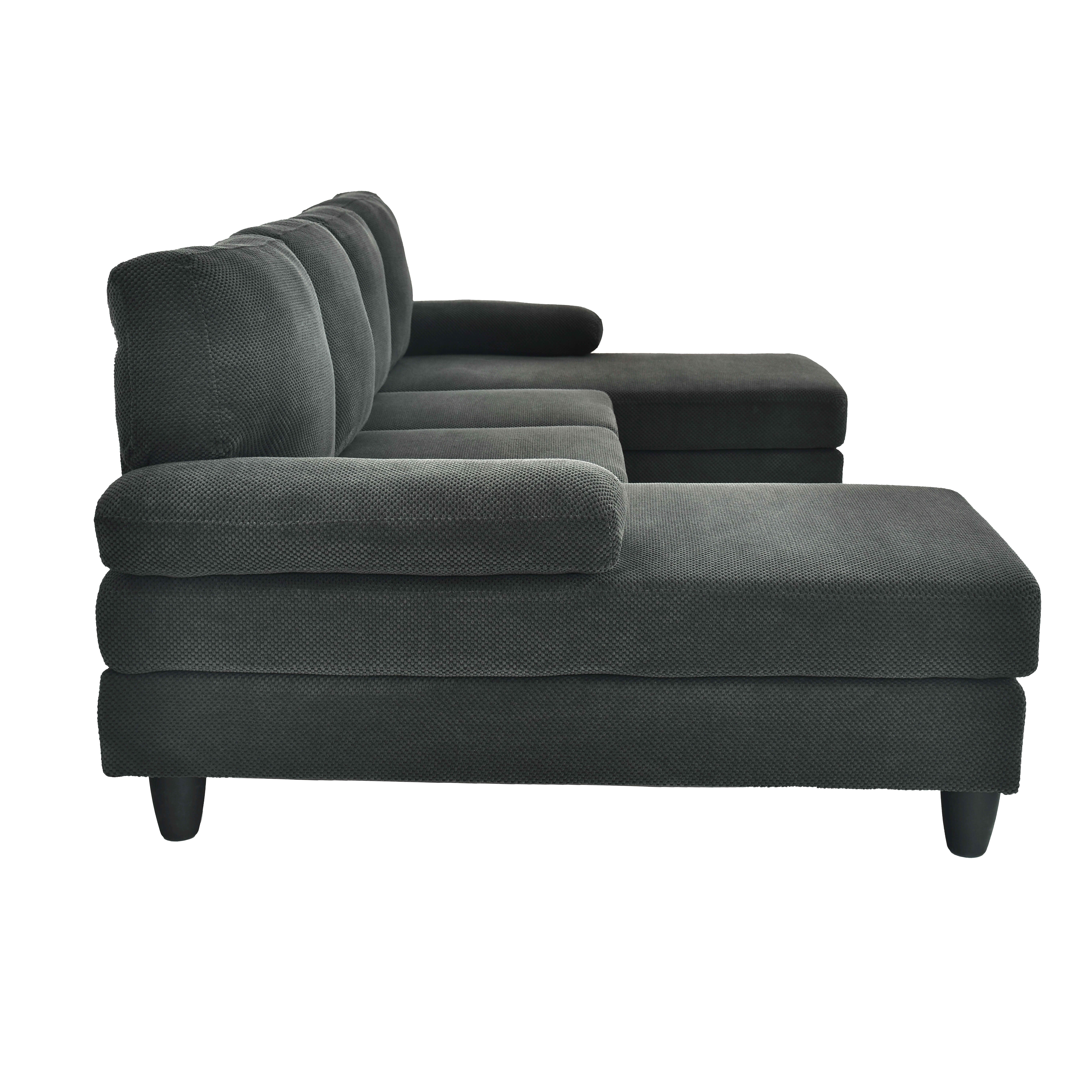 MAYEERTY 104" U‑Shaped Sectional Sofa, Nubby Textured Upholstery Couch with Dual Chaise & Plush Upholstered Armrests, Modern Living Room Furniture