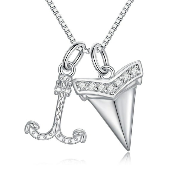 Shark Tooth Necklace Sterling Silver Shark Tooth Pendant Necklace Beach Surfer Necklace for Men Gifts for Men Women Shark Lover