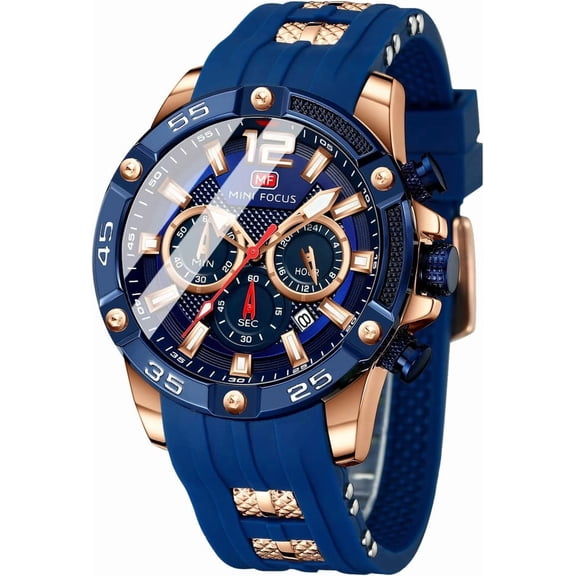 Mens Chronograph Waterproof Sports Analog Quartz Silicone Band Fashion Wrist Watch for Men