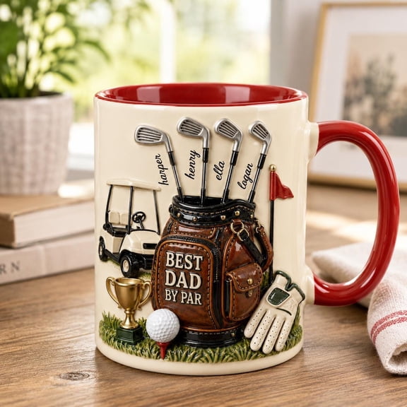 Personalized Best Dad By Par Faux 3D Inflated Mug, Custom Gift For Dad Daddy, Golf Lovers, Golf Dad Cup, Father's Day Gift For Him