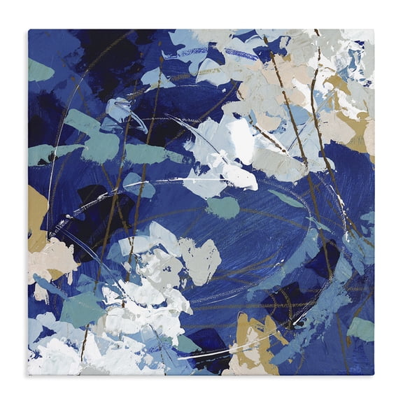 Stupell Industries Contemporary Modern Blue Gold Abstract Busy Movement Composition Canvas Art, 17 x 17, by Sue Riger