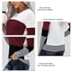 thumbnail image 4 of Blusa informal de manga larga de punto gofre en color rojo vino con cuello redondo y bloques de color para mujer - XL, 4 of 5