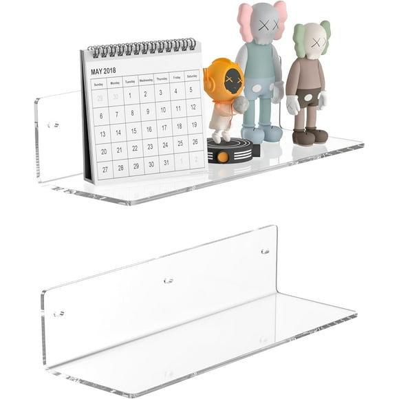 TEMOGU-12 Inches Clear Wall Shelves, Moisture-Proof, Acrylic Bathroom Wall Shelves, Clear Floating Shelves for Bathroom, Bedroom, Living Room, Retail, 2 Pack
