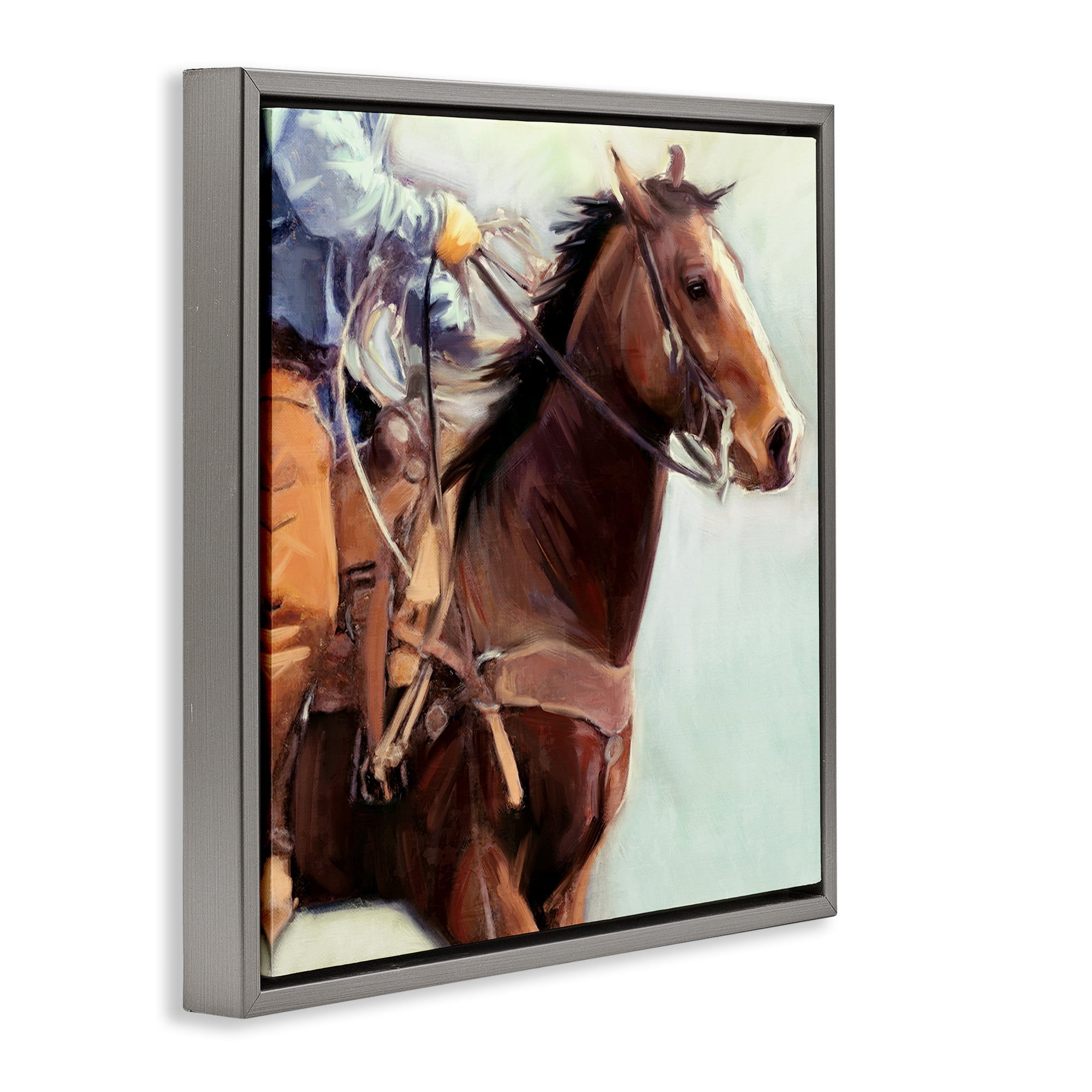 Stupell Industries Galloping Western Cowboy Animals & Insects Painting Gray Floater Framed Canvas Art Print Wall Art, 18 x 18